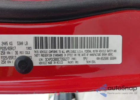 2012 Dodge Journey Sxt z USA, uszkodzony, nr VIN 3C4PDCBB9CT356277